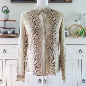 Theory Silk Snake Scale Pattern Casual Button Up Collared Blouse Size Medium